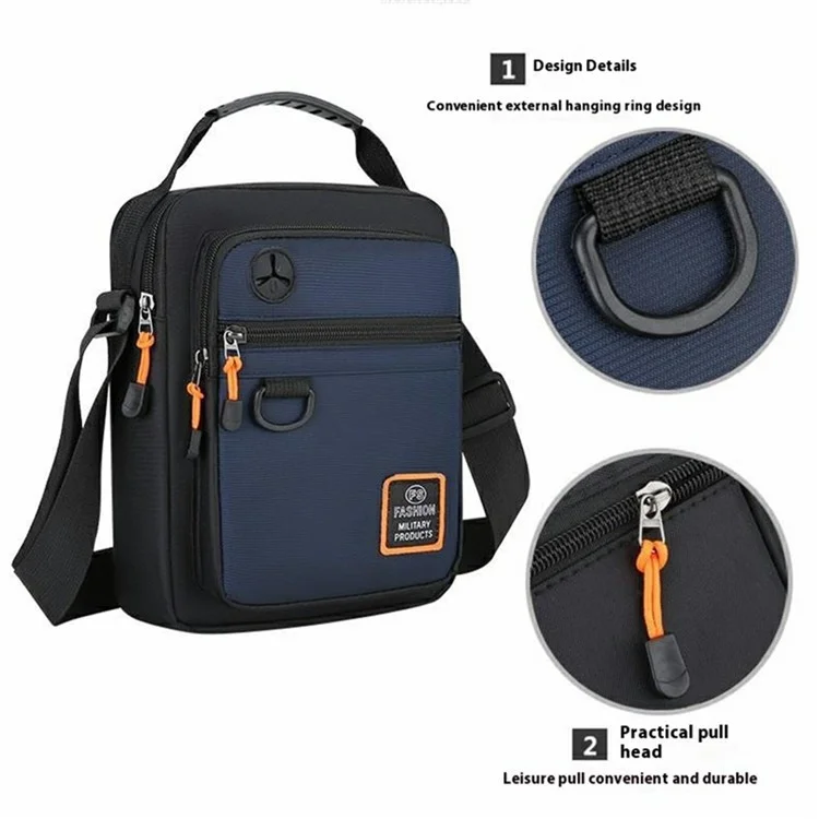 Bolsa Masculina Transversal de Ombro Único em Tecido Oxford para Negócios e Casual - Zíper Horizontal / Preto