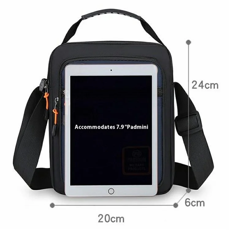 Bolsa Masculina Transversal de Ombro Único em Tecido Oxford para Negócios e Casual - Zíper Horizontal / Preto