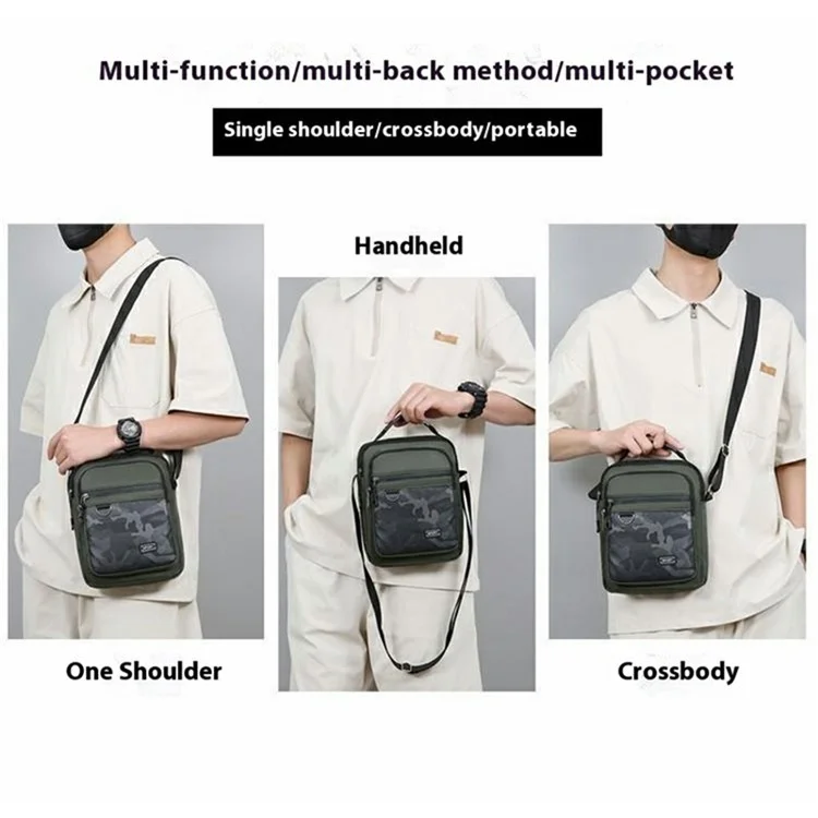Bolsa Transversal Masculina Oxford Cloth Camuflada - Mochila Mensageiro Estilosa para Esportes e Atividades Externas / Zíper Horizontal / Preto