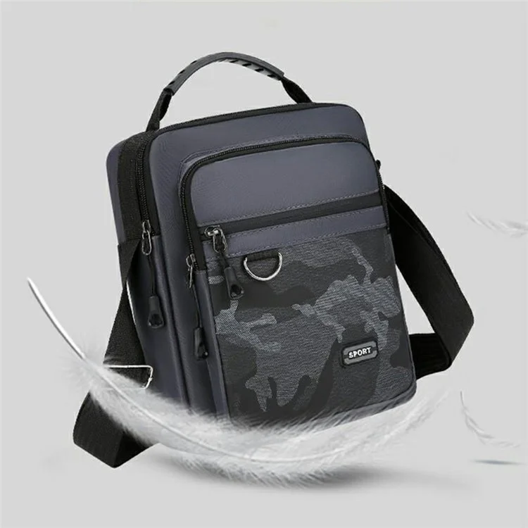Bolsa Transversal Masculina Oxford Cloth Camuflada - Mochila Mensageiro Estilosa para Esportes e Atividades Externas / Zíper Horizontal / Preto