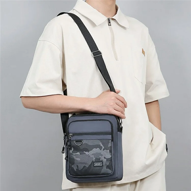 Bolsa Transversal Masculina Oxford Cloth Camuflada - Mochila Mensageiro Estilosa para Esportes e Atividades Externas / Zíper Horizontal / Preto