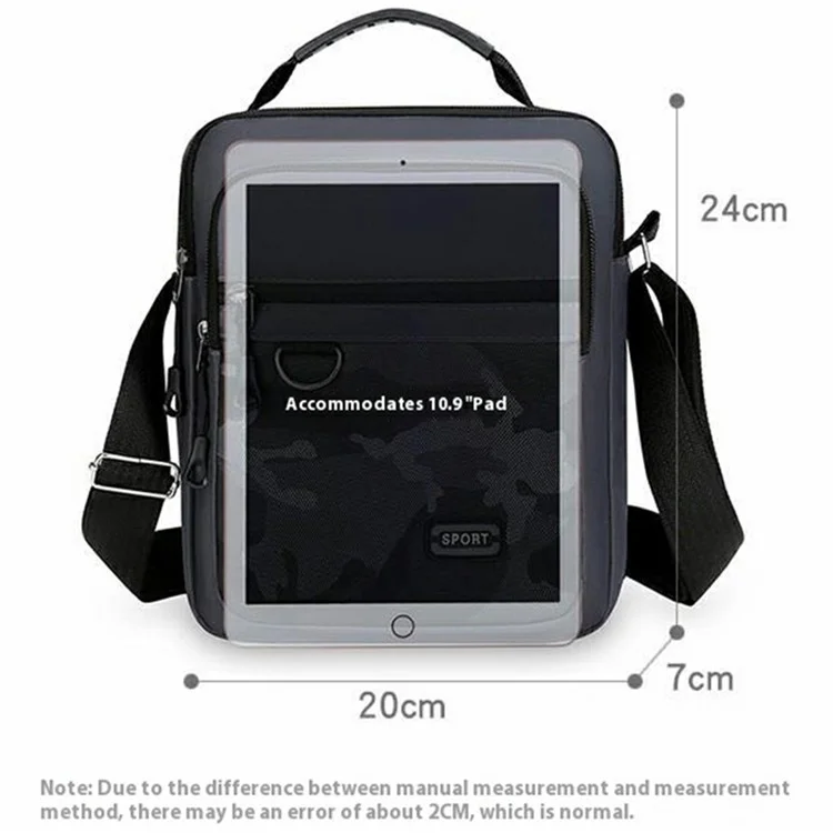 Bolsa Transversal Masculina Oxford Cloth Camuflada - Mochila Mensageiro Estilosa para Esportes e Atividades Externas / Zíper Horizontal / Preto