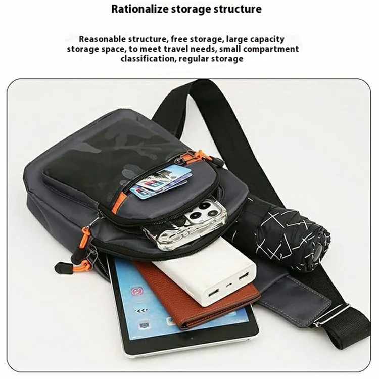 Casual Fashion Men Chest Bag Crossbody Bag Multi-Functional Travel Single Shoulder Pack - Horizontal Zipper / Black