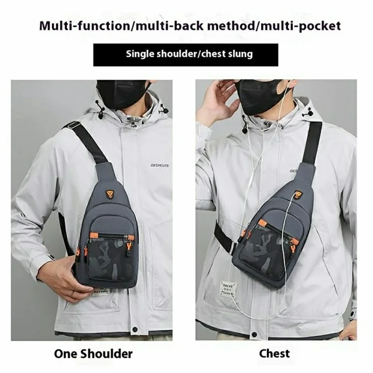 Casual Fashion Men Chest Bag Crossbody Bag Multi-Functional Travel Single Shoulder Pack - Horizontal Zipper / Black
