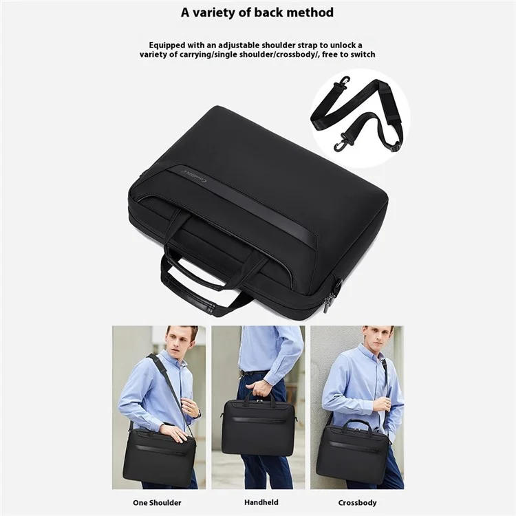 COOLBELL CB-2128 15.6 Inch Laptop Bag Single Shoulder Messenger Bag Shockproof Waterproof Business Briefcase - Black