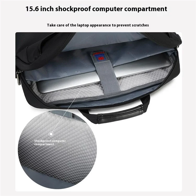 COOLBELL CB-2128 15.6 Inch Laptop Bag Single Shoulder Messenger Bag Shockproof Waterproof Business Briefcase - Black