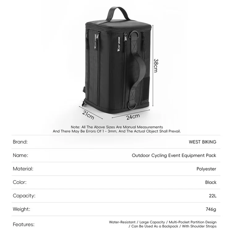 WEST BIKING YP0707401 22L Wet and Dry Separation Cycling Helmet Storage Crossbody Bag with Shoe Compartment