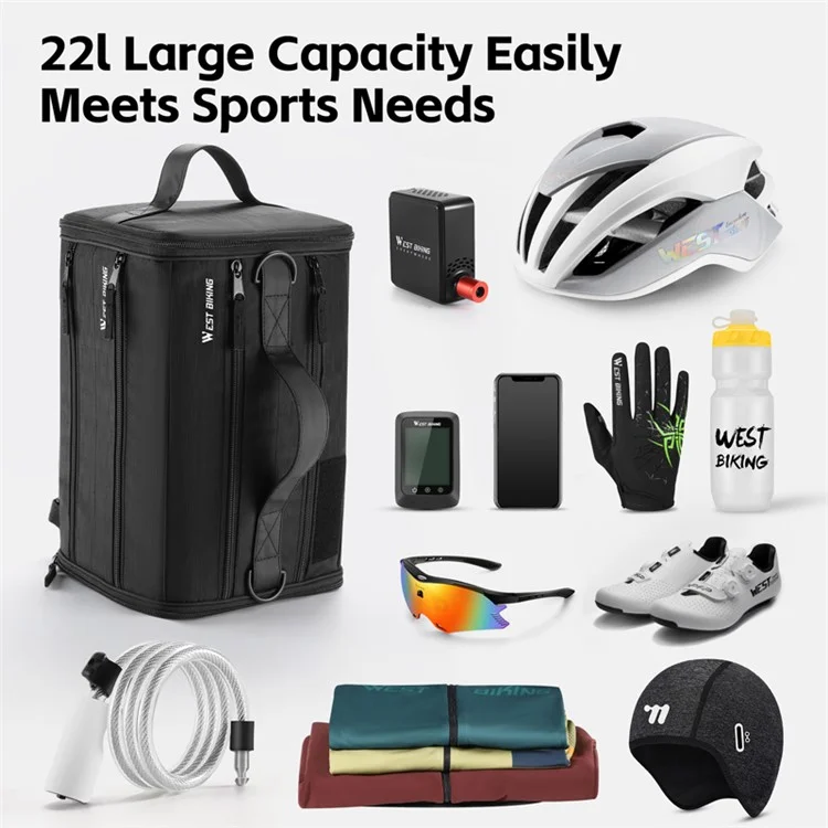 WEST BIKING YP0707401 22L Wet and Dry Separation Cycling Helmet Storage Crossbody Bag with Shoe Compartment