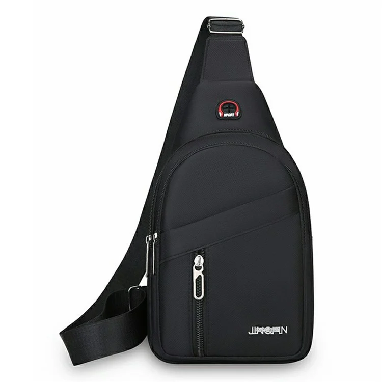 Herren Wasserdichte Brusttasche aus Oxford-Stoff Einzelner Schulter Umhängetasche - Vertikaler Reißverschluss / Schwarz