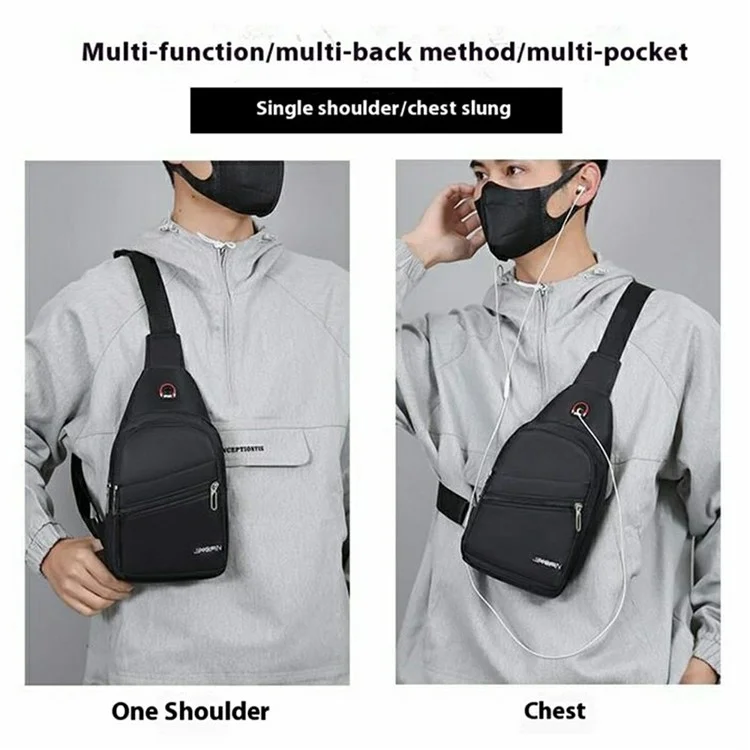 Herren Wasserdichte Brusttasche aus Oxford-Stoff Einzelner Schulter Umhängetasche - Vertikaler Reißverschluss / Schwarz