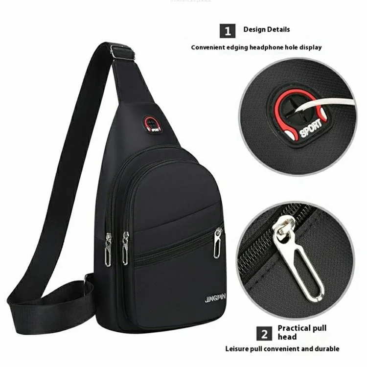 Herren Wasserdichte Brusttasche aus Oxford-Stoff Einzelner Schulter Umhängetasche - Vertikaler Reißverschluss / Schwarz