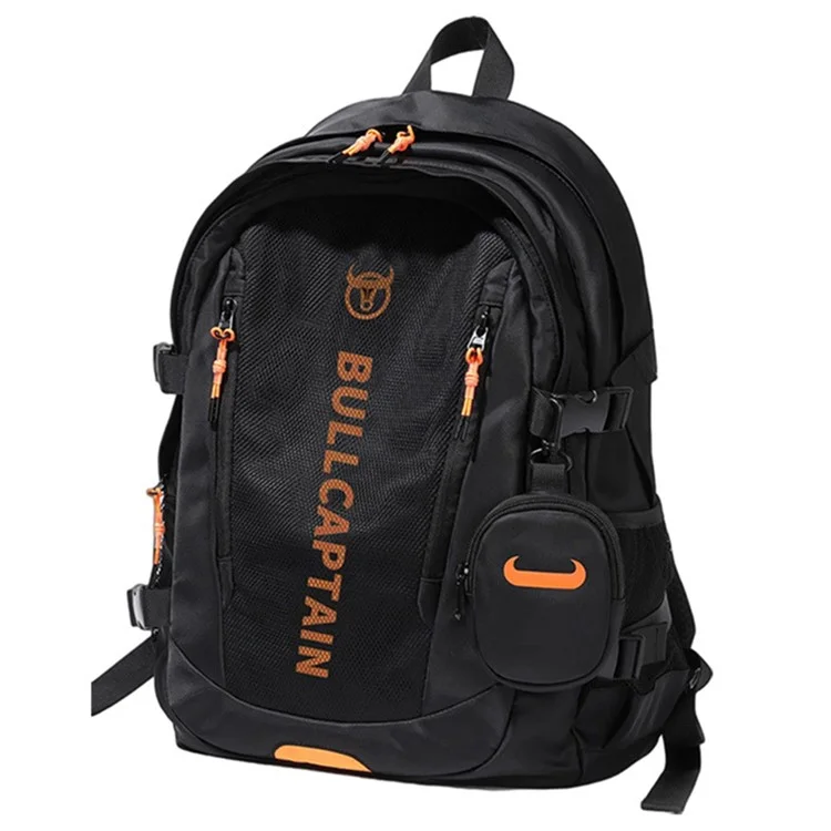 BULLCAPTAIN Oxford Cloth Dual Shoulder Bag Large Capacity Backpack with Mini Hanging Pouch - Black