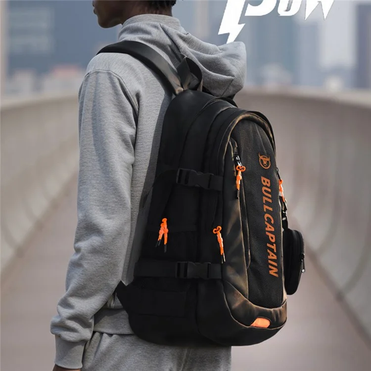 BULLCAPTAIN Oxford Cloth Dual Shoulder Bag Large Capacity Backpack with Mini Hanging Pouch - Black