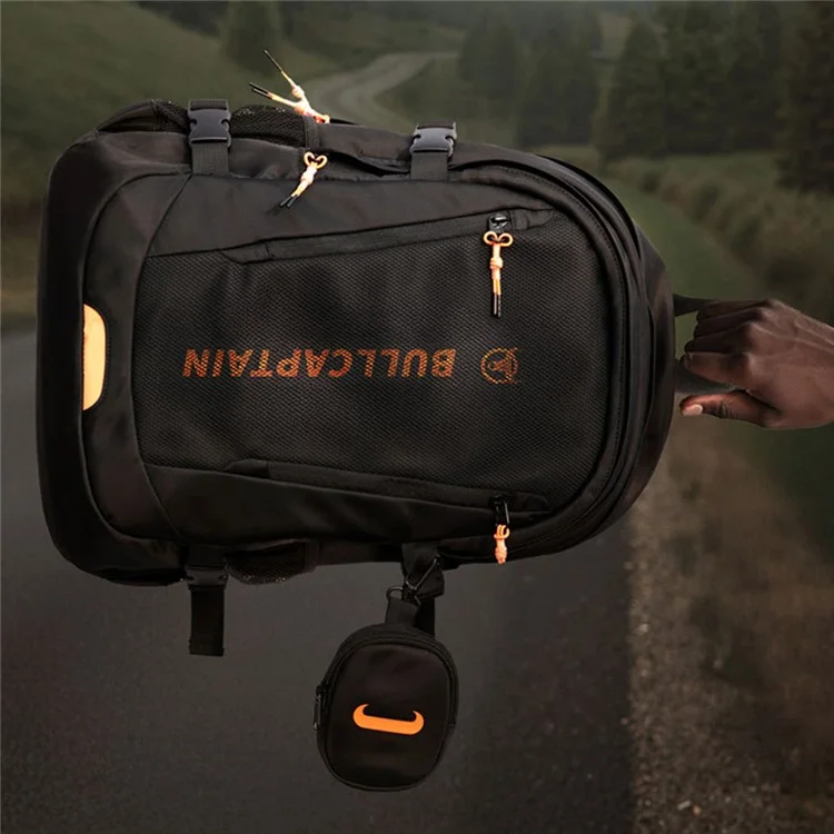 BULLCAPTAIN Oxford Cloth Dual Shoulder Bag Large Capacity Backpack with Mini Hanging Pouch - Black