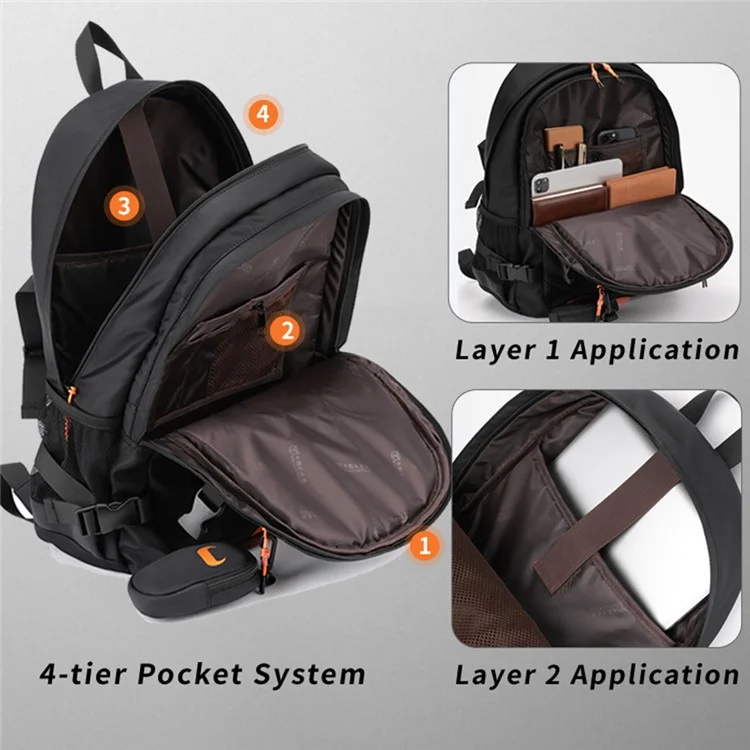 BULLCAPTAIN Oxford Cloth Dual Shoulder Bag Large Capacity Backpack with Mini Hanging Pouch - Black