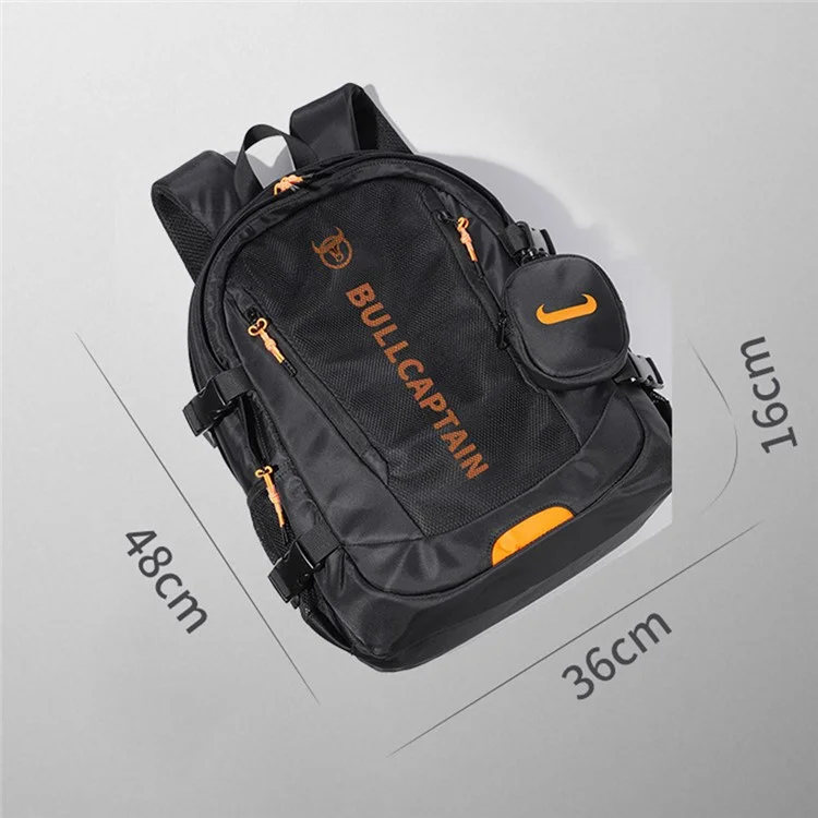 BULLCAPTAIN Oxford Cloth Dual Shoulder Bag Large Capacity Backpack with Mini Hanging Pouch - Black