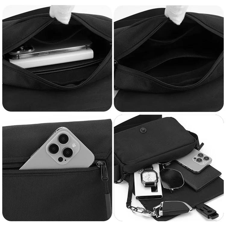 WEPOWER 2158 Bolsa a tiracolo casual para deslocações Mochila mensageira em nylon resistente à água - Preta