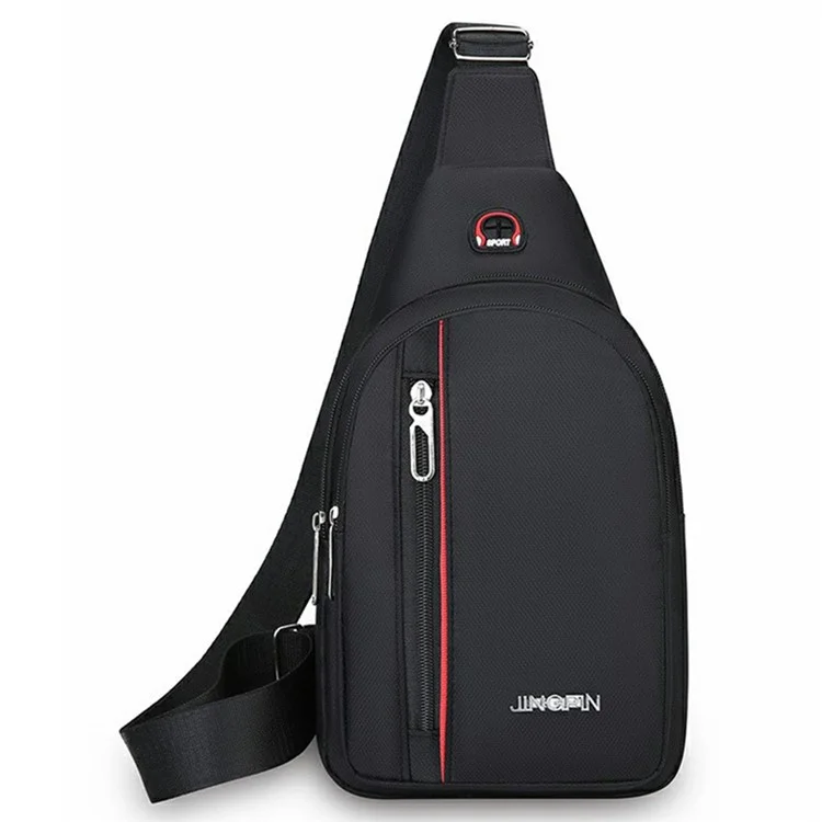 Bolso bandolera de hombre de tela Oxford, estilo casual de negocios, para llevar al pecho - Cremallera vertical / Negro