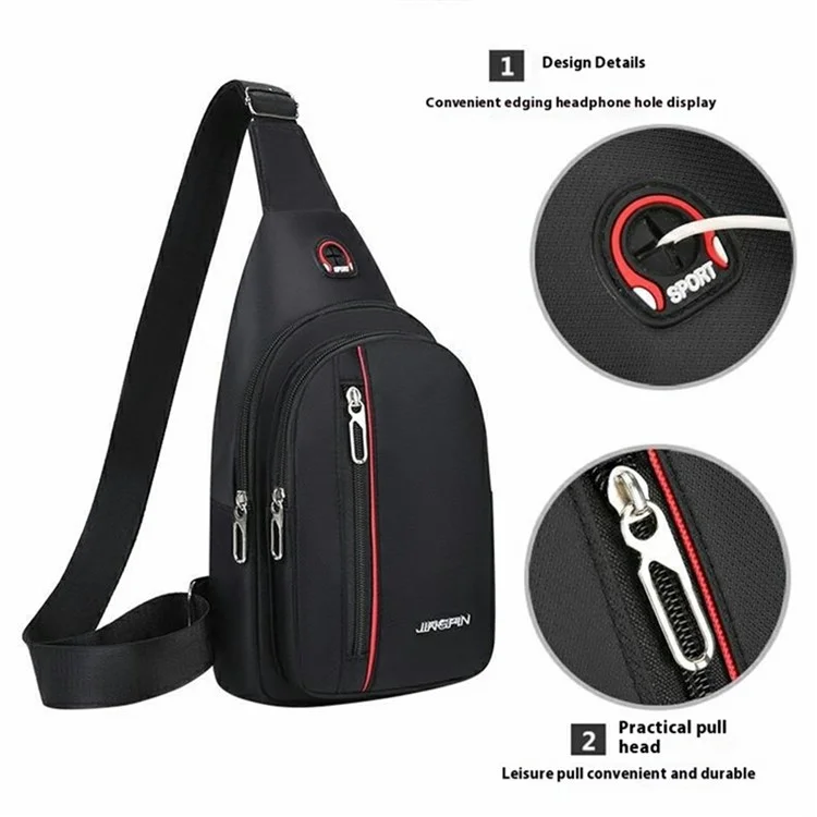 Bolso bandolera de hombre de tela Oxford, estilo casual de negocios, para llevar al pecho - Cremallera vertical / Negro