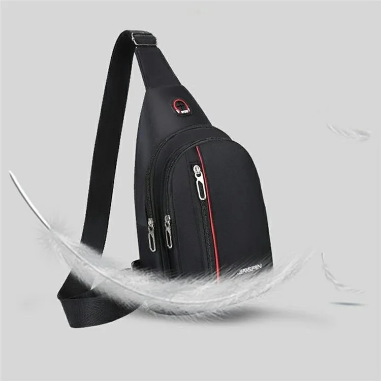Bolso bandolera de hombre de tela Oxford, estilo casual de negocios, para llevar al pecho - Cremallera vertical / Negro