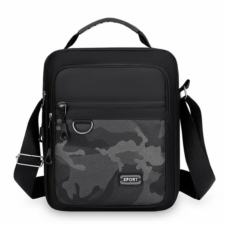 Bolsa Masculina Elegante de Ombro Transversal, Estilo Mensageiro, Grande Capacidade em Oxford - Zíper Horizontal / Preto