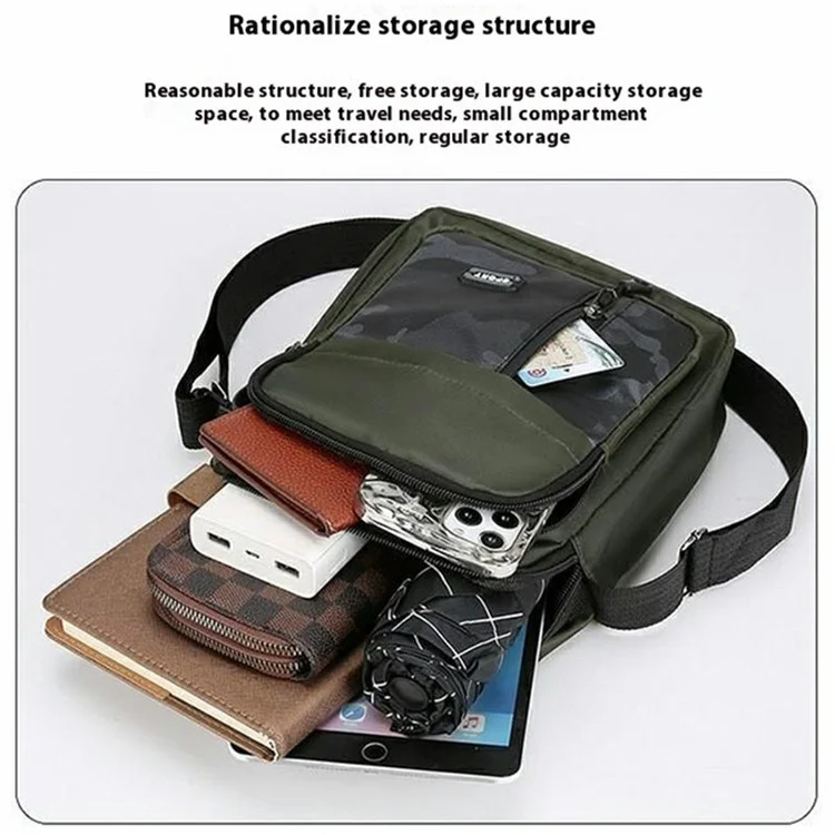 Bolsa Masculina Elegante de Ombro Transversal, Estilo Mensageiro, Grande Capacidade em Oxford - Zíper Horizontal / Preto