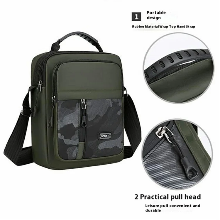 Bolsa Masculina Elegante de Ombro Transversal, Estilo Mensageiro, Grande Capacidade em Oxford - Zíper Horizontal / Preto
