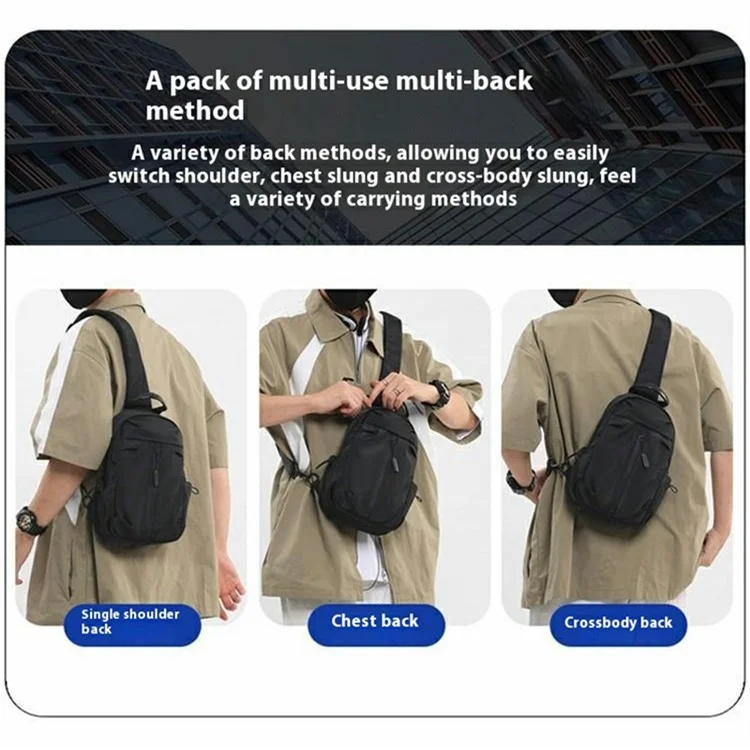 Stylish Unisex Crossbody Chest Bag Waterproof Oxford Cloth Travel Commute Single Shoulder Sling Pack - Black