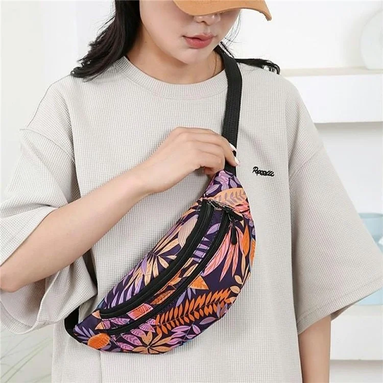 Waist Bag Phone Pouch Casual Crossbody Pack Stylish Printed Travel  Close-Fitting Fanny Pack - Blue Maple Leaf