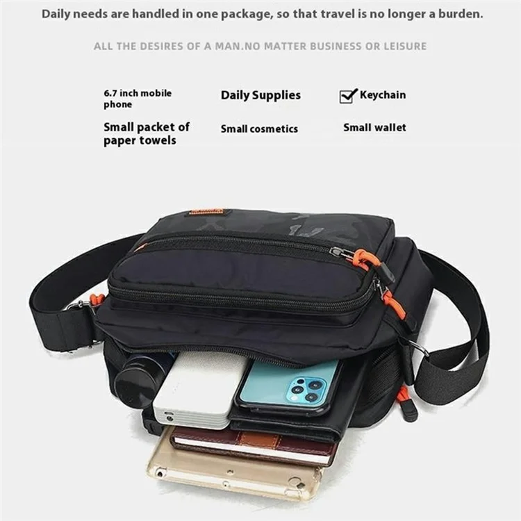 Bolsa Masculina Casual de Ombro Transversal em Tecido Oxford para Uso Diário e Transporte - Preto