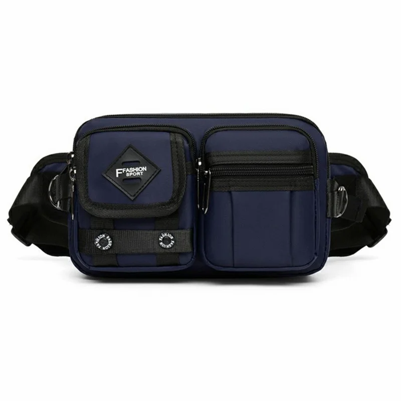 Outdoor Waist Bag Crossbody Chest Pack Men Running Sports Fanny Pack Multi-Pocket Nylon Cashier Pack - Blue