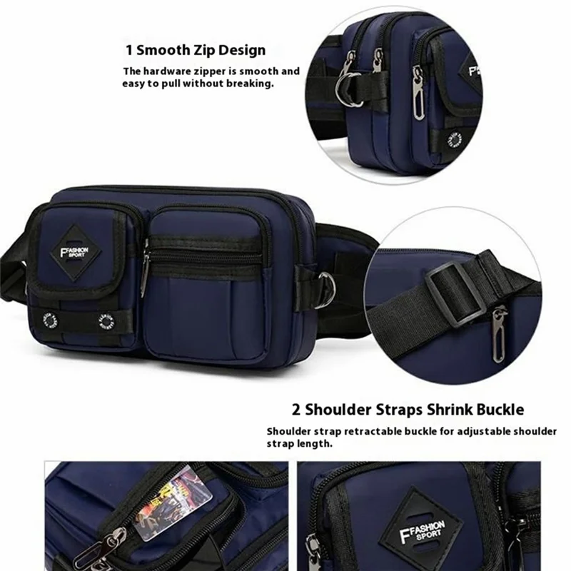 Outdoor Waist Bag Crossbody Chest Pack Men Running Sports Fanny Pack Multi-Pocket Nylon Cashier Pack - Blue