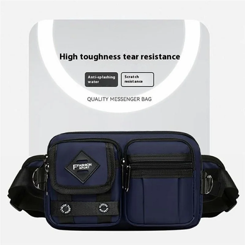 Outdoor Waist Bag Crossbody Chest Pack Men Running Sports Fanny Pack Multi-Pocket Nylon Cashier Pack - Blue