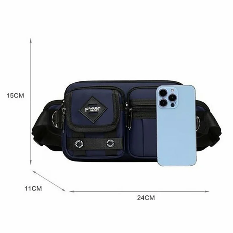 Outdoor Waist Bag Crossbody Chest Pack Men Running Sports Fanny Pack Multi-Pocket Nylon Cashier Pack - Blue
