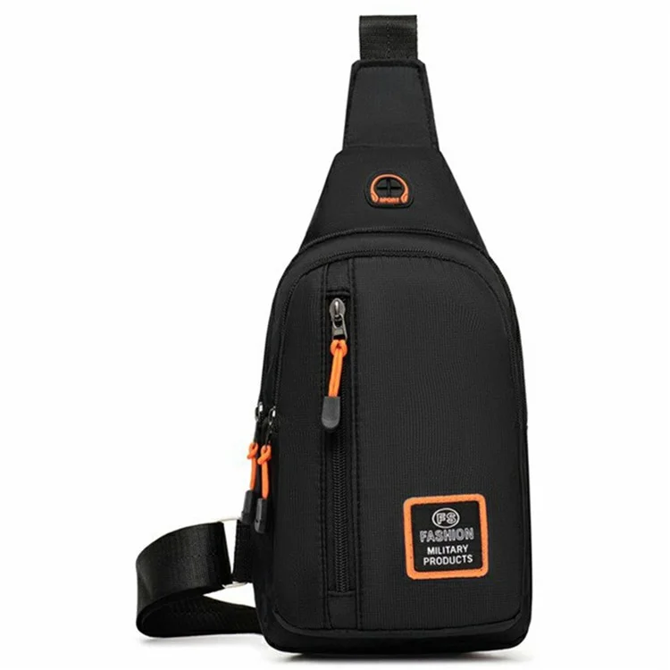 Bolso bandolera casual para hombre, repelente al agua, de nylon con múltiples compartimentos - Cremallera vertical / Negro