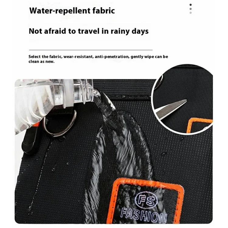 Bolso bandolera casual para hombre, repelente al agua, de nylon con múltiples compartimentos - Cremallera vertical / Negro