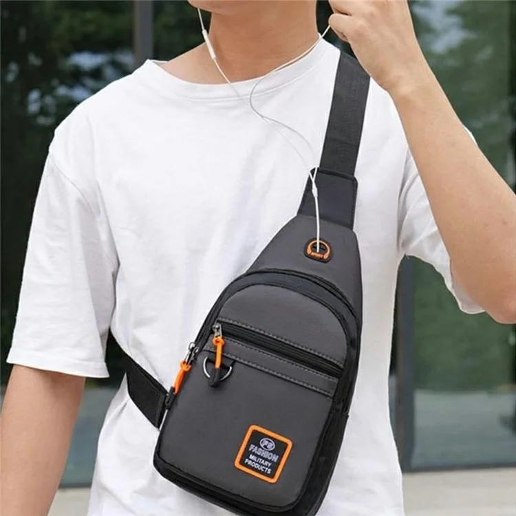 Bolso bandolera casual para hombre, repelente al agua, de nylon con múltiples compartimentos - Cremallera vertical / Negro