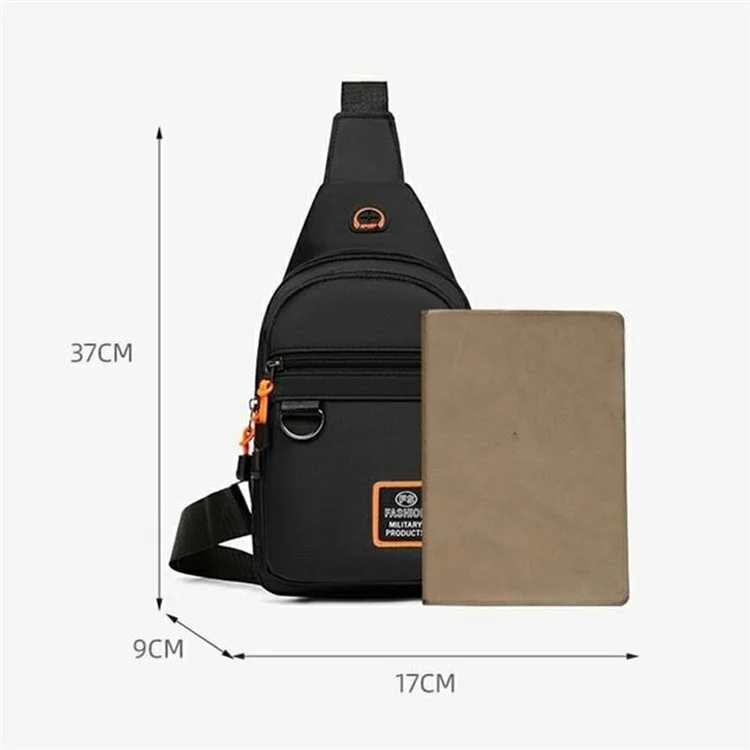 Bolso bandolera casual para hombre, repelente al agua, de nylon con múltiples compartimentos - Cremallera vertical / Negro