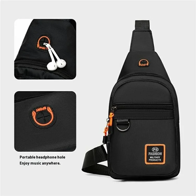 Bolso bandolera casual elegante para hombre - Bolso de pecho de nailon repelente al agua con cremallera horizontal / Negro