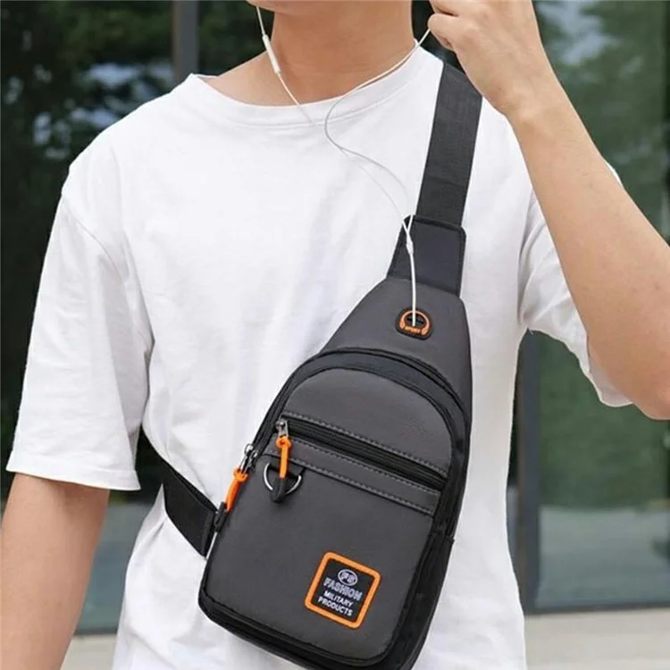 Bolso bandolera casual elegante para hombre - Bolso de pecho de nailon repelente al agua con cremallera horizontal / Negro