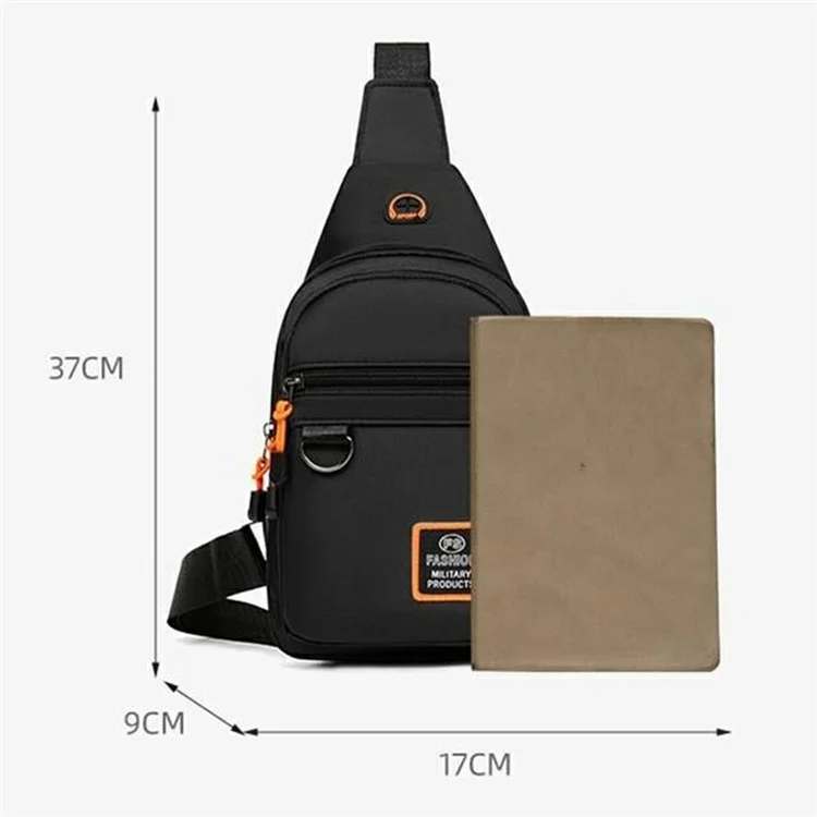 Bolso bandolera casual elegante para hombre - Bolso de pecho de nailon repelente al agua con cremallera horizontal / Negro