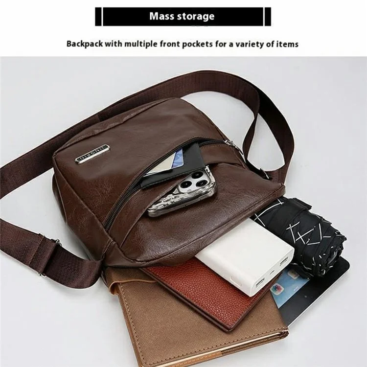 Bolsa Masculina Transversal de Ombro Único - Mensageiro Leve para Viagem em Couro PU Casual - Marrom Café