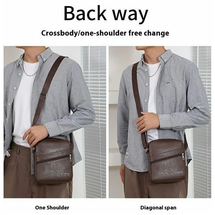 Bolsa Masculina Transversal de Ombro Único - Mensageiro Leve para Viagem em Couro PU Casual - Marrom Café