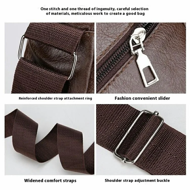 Bolsa Masculina Transversal de Ombro Único - Mensageiro Leve para Viagem em Couro PU Casual - Marrom Café
