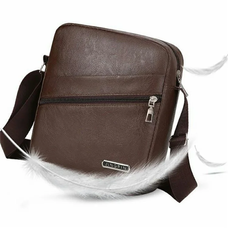 Bolsa Masculina Transversal de Ombro Único - Mensageiro Leve para Viagem em Couro PU Casual - Marrom Café