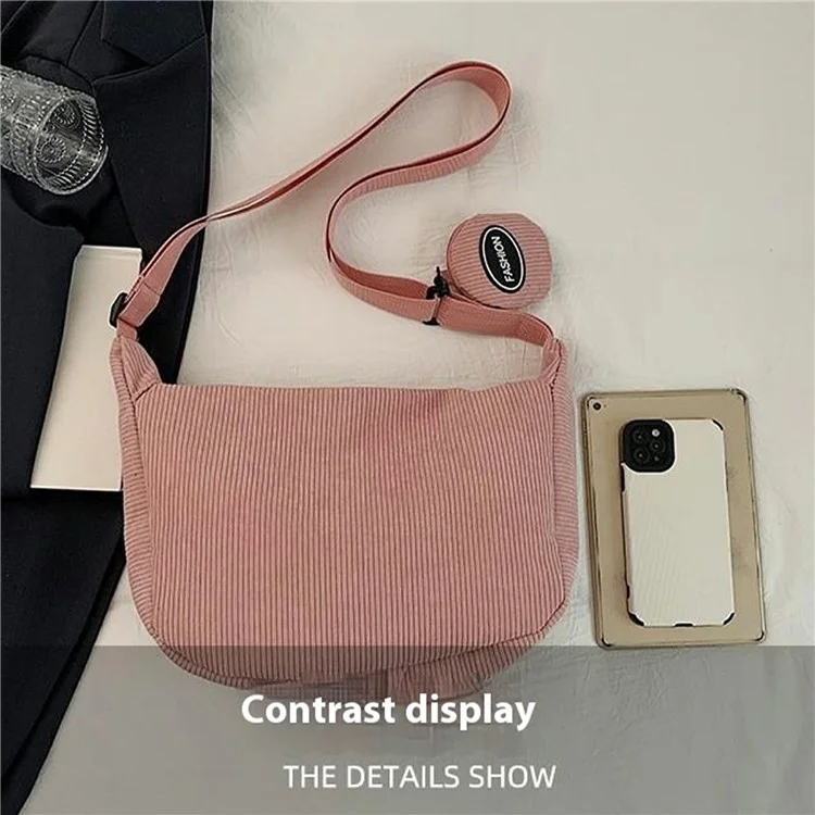 Bolsa Minimalista de Cor Sólida Tipo Dumpling para Outono/Inverno, Transversal com Bolsinha Pequena - Rosa