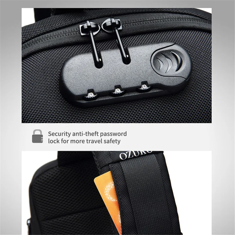 OZUKO Multifunction Lightweight Chest Bag Waterproof Anti-scratch Shoulder Bag - Black