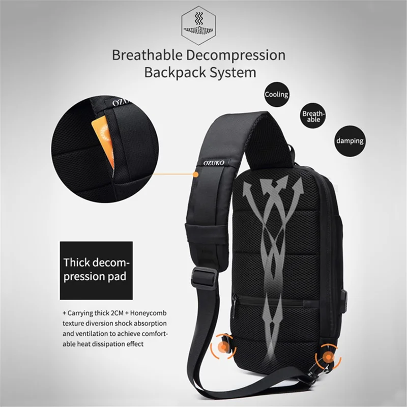 OZUKO Multifunction Lightweight Chest Bag Waterproof Anti-scratch Shoulder Bag - Black