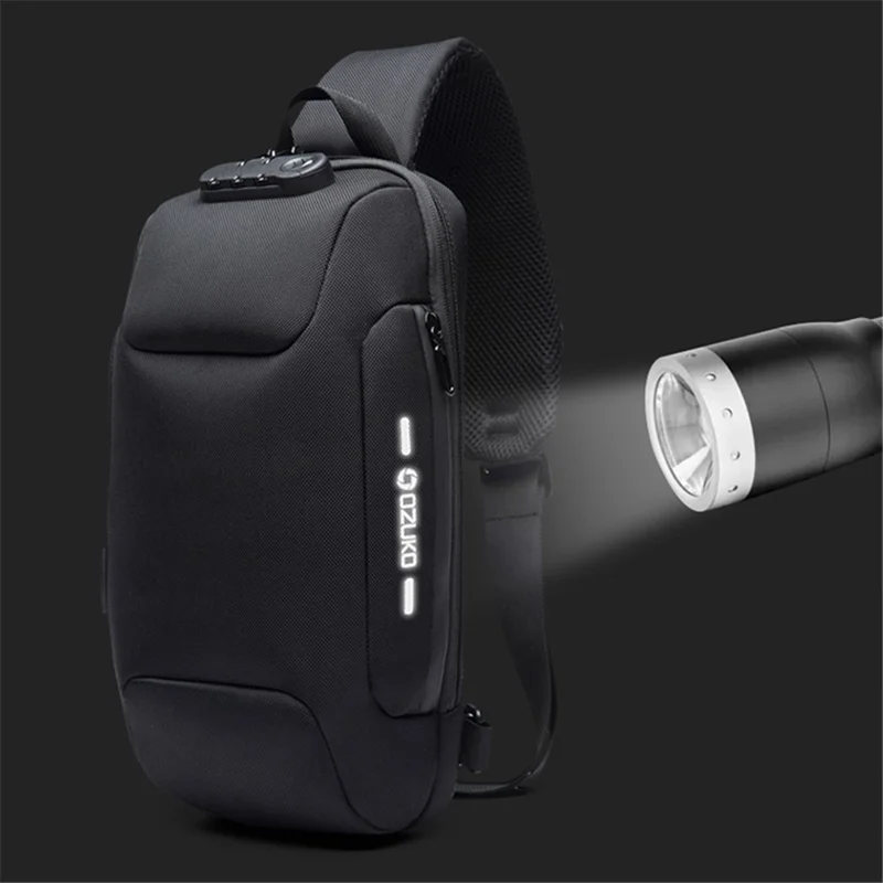 OZUKO Multifunction Lightweight Chest Bag Waterproof Anti-scratch Shoulder Bag - Black