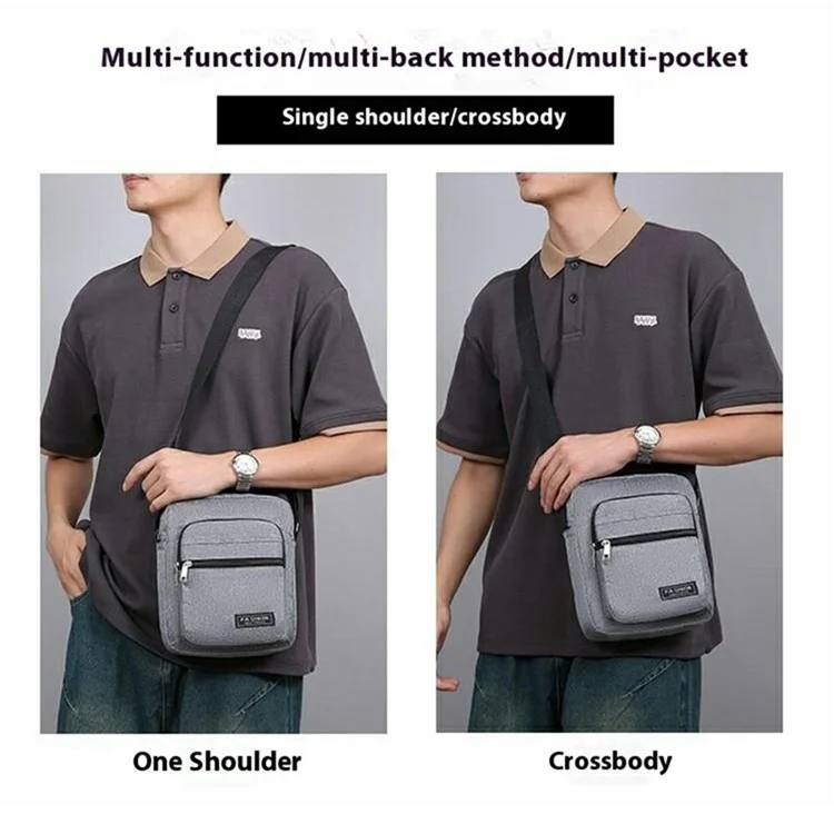 Bolsa Casual de Múltiplas Camadas Transversal e de Ombro Único, Leve, em Tecido Oxford - Cinza